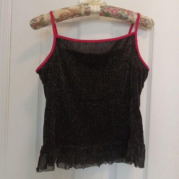 Sparkly black cami top with pink details and sequins - Picture 3 of 4